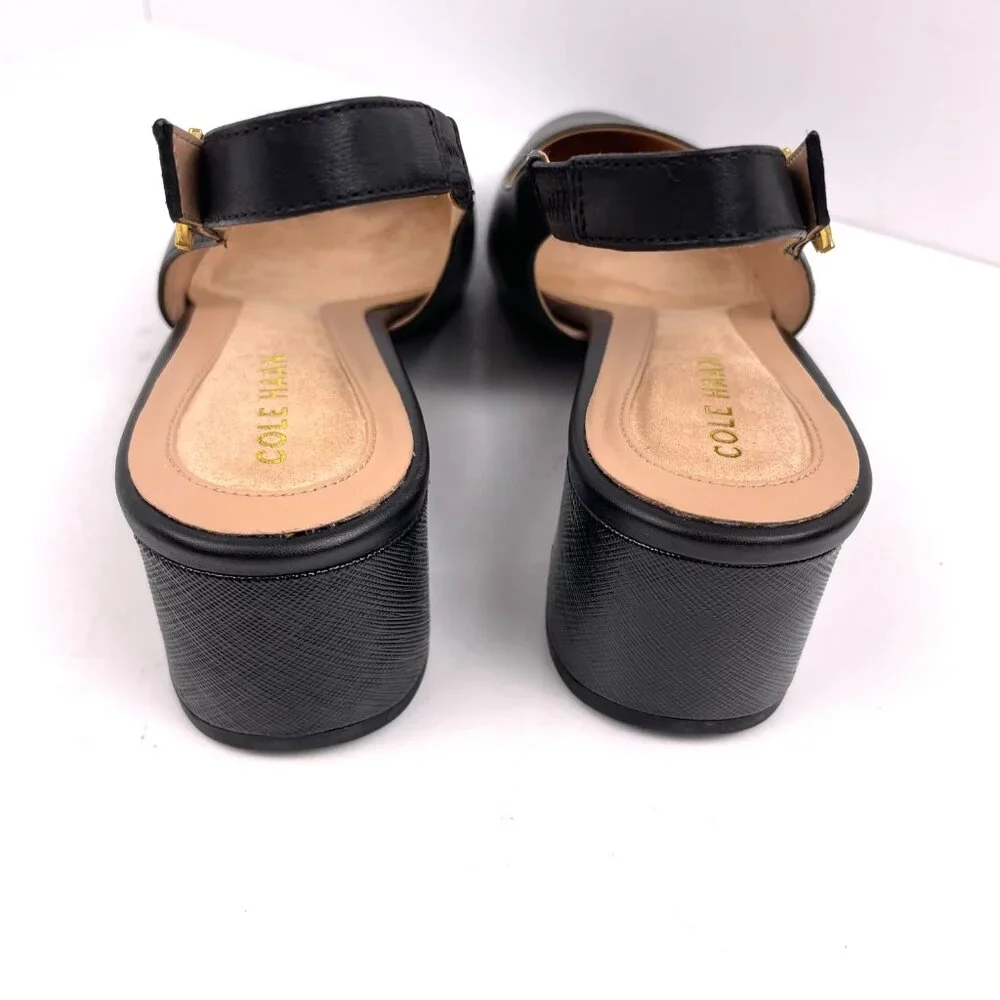 Cole Haan Go-to Slingback Pump 45 mm Womens Black Leather Shoes Size 9.5 B - Picture 6 of 10